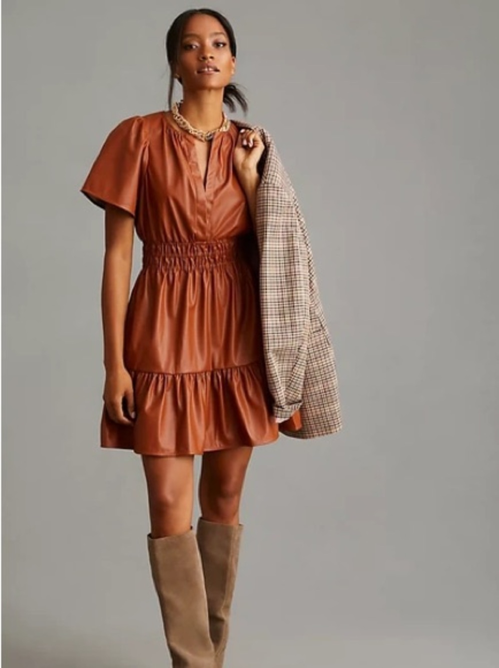 NEW Anthropologie Somerset Vegan Leather Dress Brown 1X